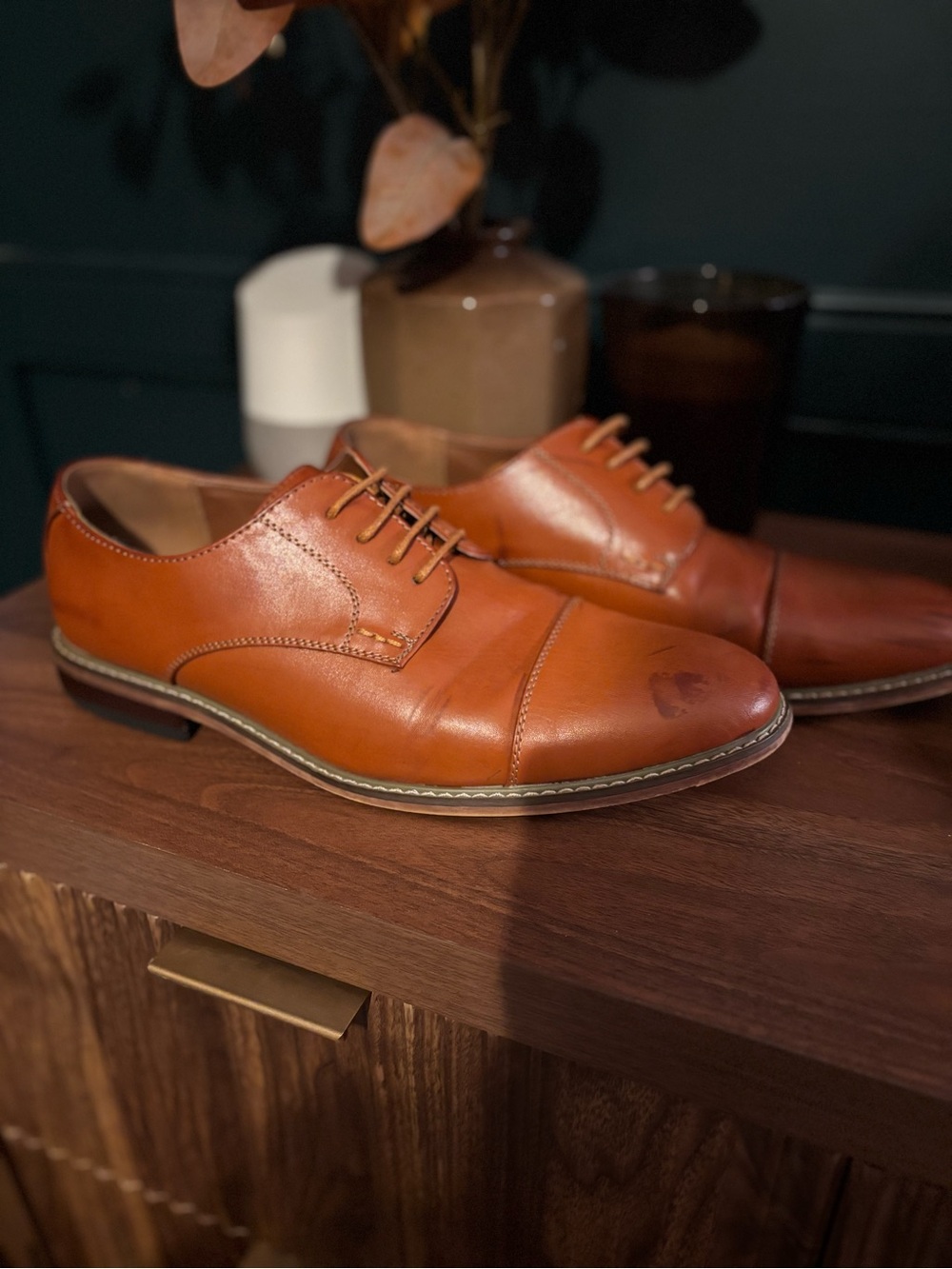 Vostey Men's Cognac Leather Derby Shoes Leather Made in Italy size 11.5